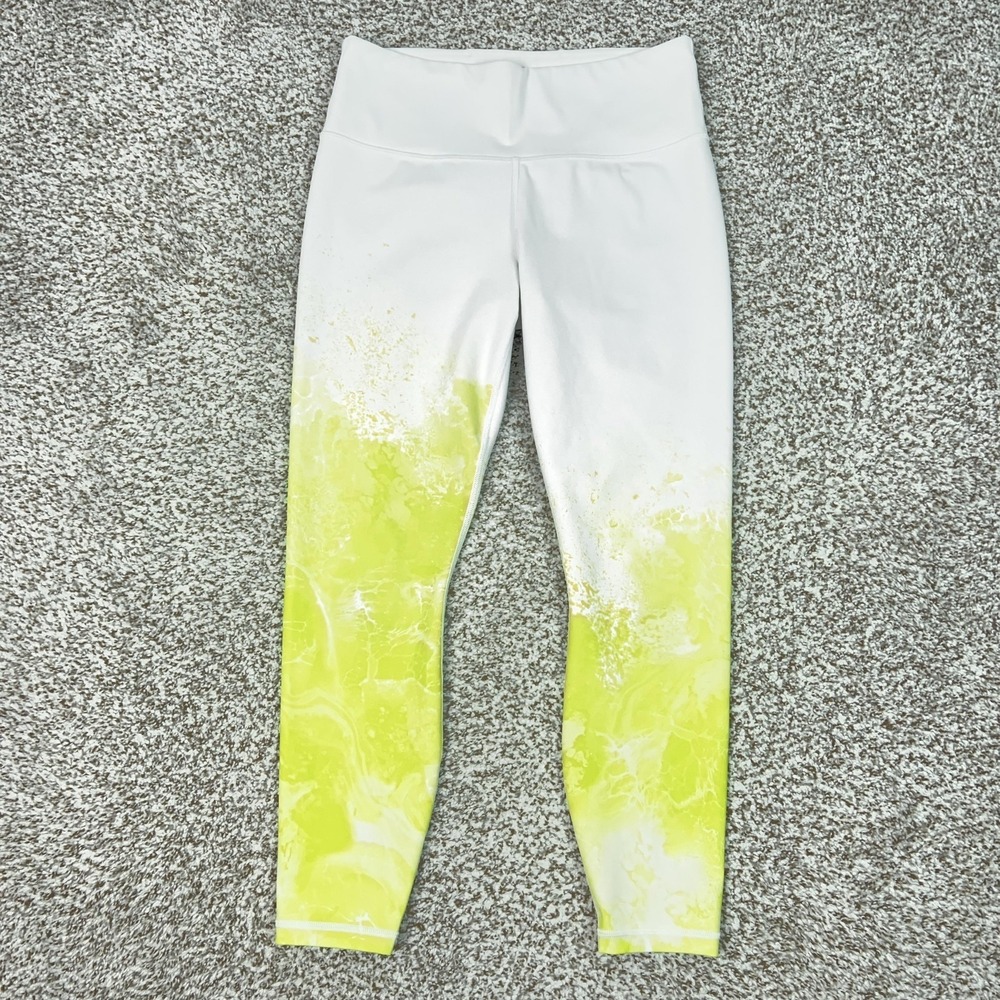 Athleta Pants Womens Medium White Yellow Ombre Ankle Leggings Yoga Gym Running
